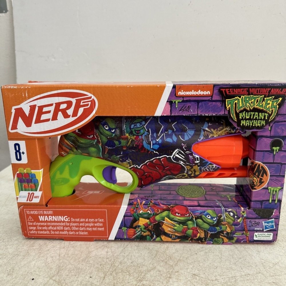 NERF Gun Teenage Mutant Ninja Turtles Mutant Mayhem Blaster, 10 Darts TMNT NEW